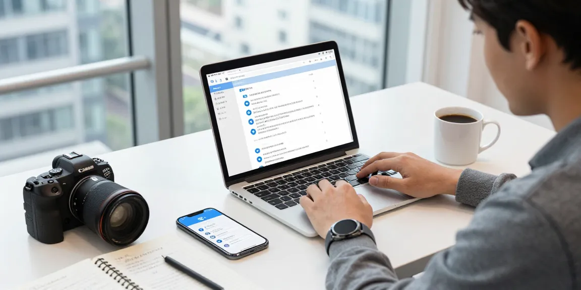 Using Telegram Chinese on a laptop in a modern tech workspace.