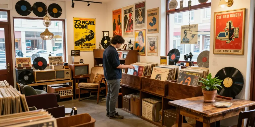 Explore unique treasures at ROKOK88 vintage shop with nostalgic second-hand items and warm atmosphere.
